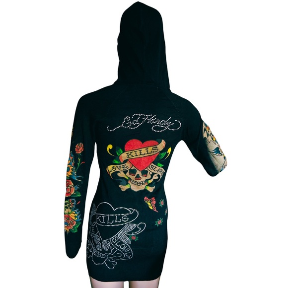 💔 NWT Vintage Ed Hardy + Christian Audigier Love Kills Slowly Butterfly Sweater - Picture 4 of 10